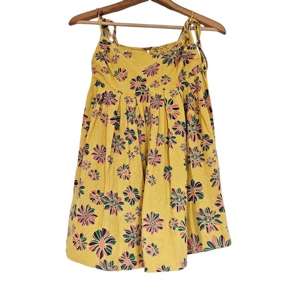 Free People Womens Indigo Molly Tunic Blouse Size XS Gilded Combo Yellow Floral - Picture 2 of 11